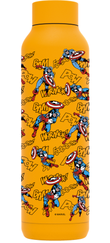 QUOKKA BOTELLA TERMO ACERO INOXIDABLE SOLID AMBER YELLOW 630 ML CAPTAIN AMERICA RETRO COMIC